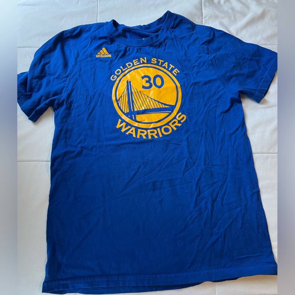 Adidas NBA Basketball Golden State Warriors Curry Cotton Big Boys Youth Blue Tee